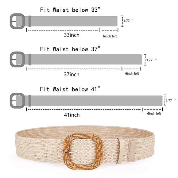 Women Belts For Dresses, Elastic Straw Rattan Waist Band With Large Buckle🐤 - Picture 3 of 7